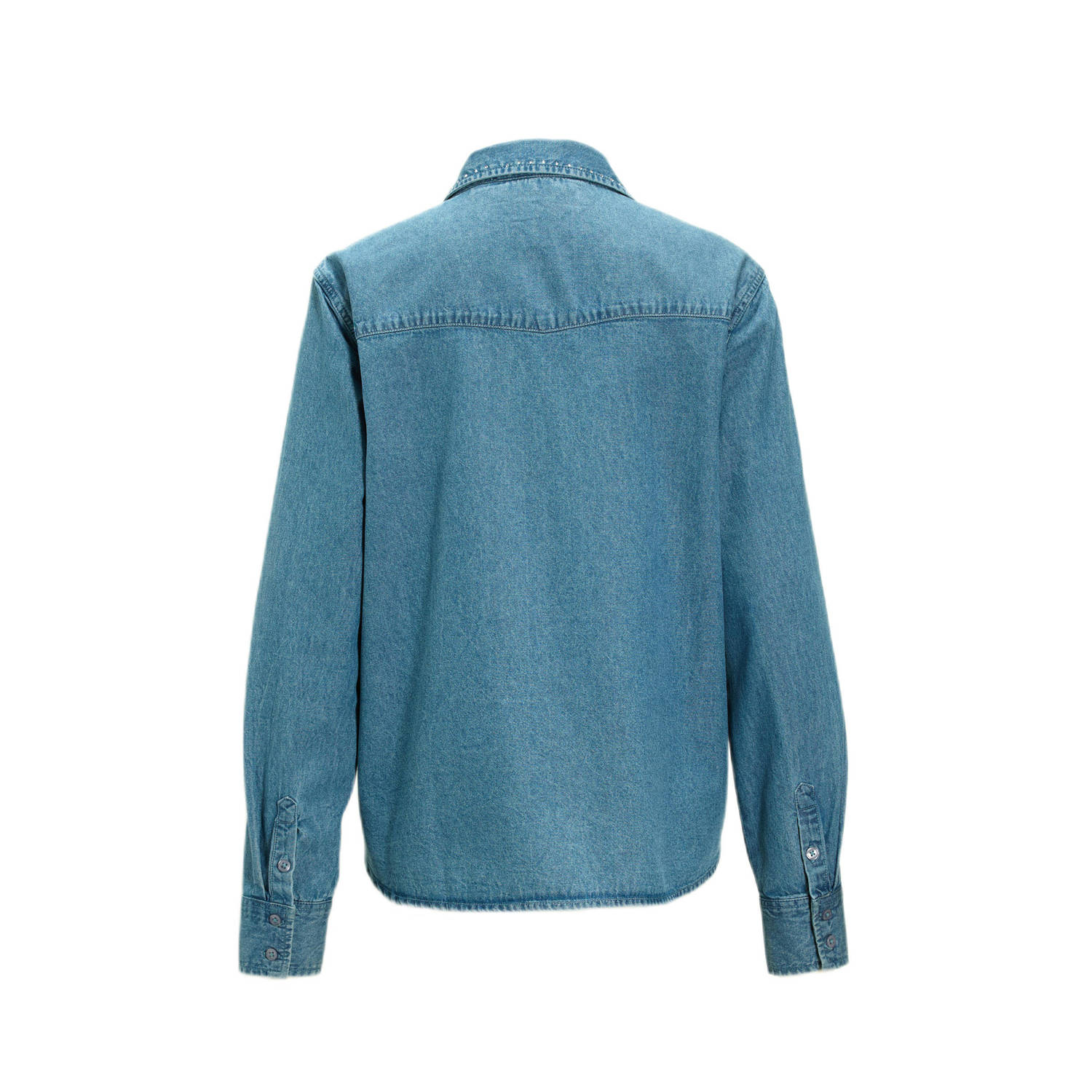 anytime denim blouse met strass steentjes blauw
