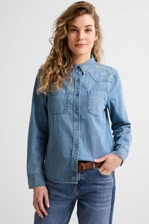 denim blouse met strass steentjes blauw