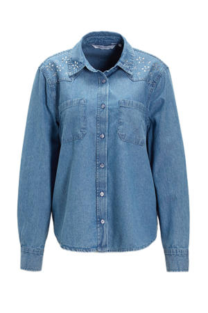 denim blouse met strass steentjes blauw