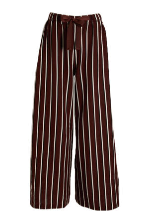 linnen wide leg broek bruin/wit