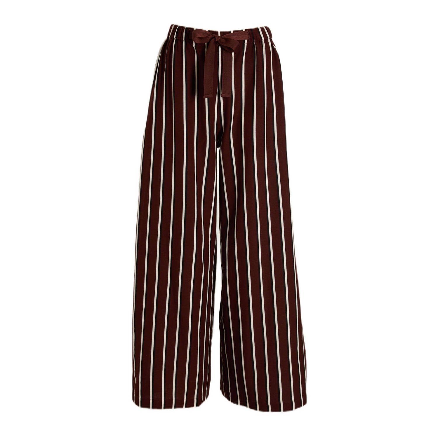 Anytime linnen wide leg broek bruin wit