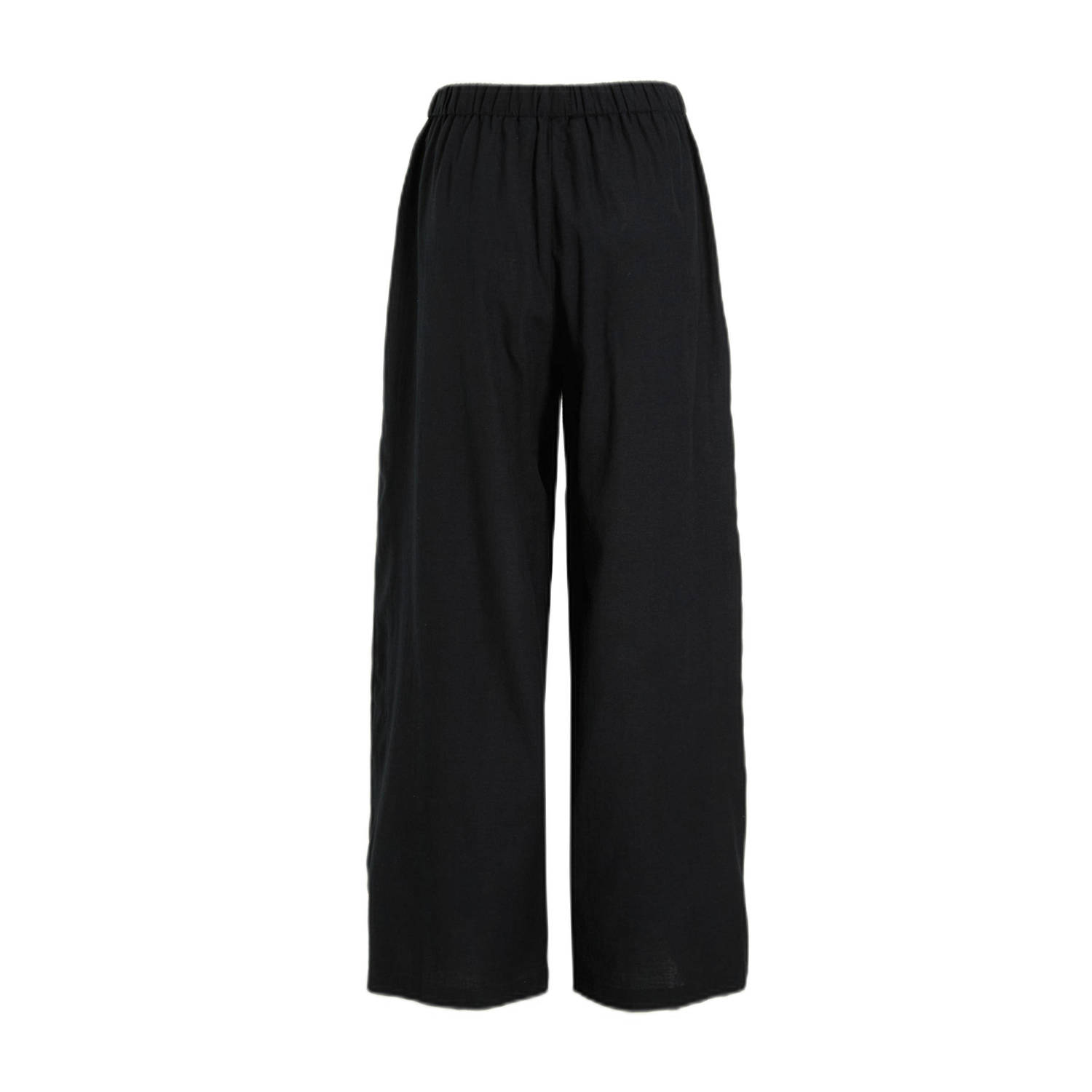 anytime linnen wide leg broek zwart