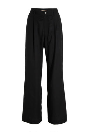 linnen wide leg broek zwart
