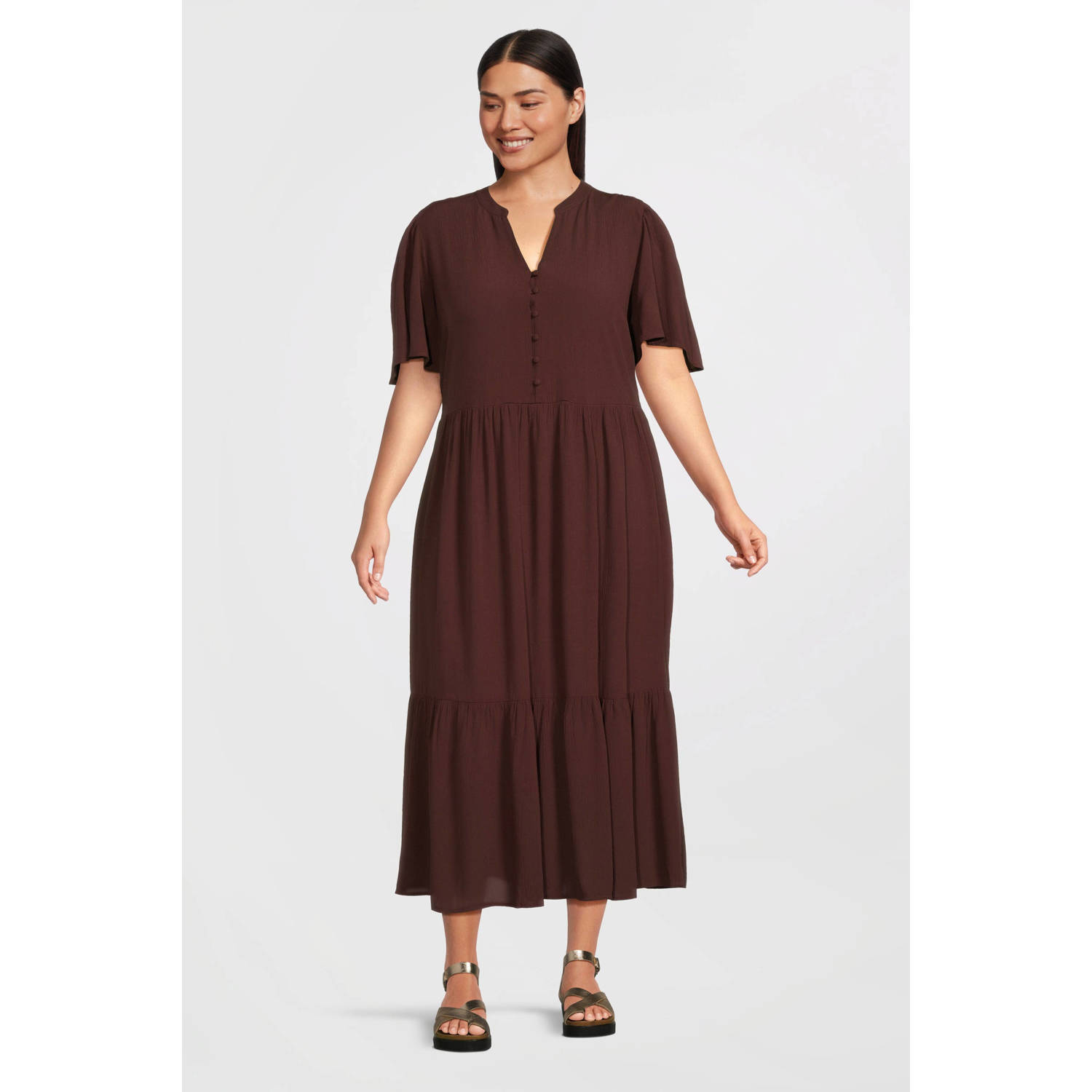 GREAT LOOKS maxi crinkle jurk bruin