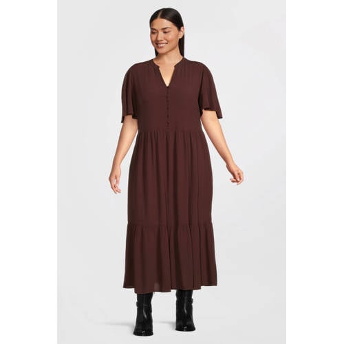 GREAT LOOKS maxi crinkle jurk bruin afbeelding