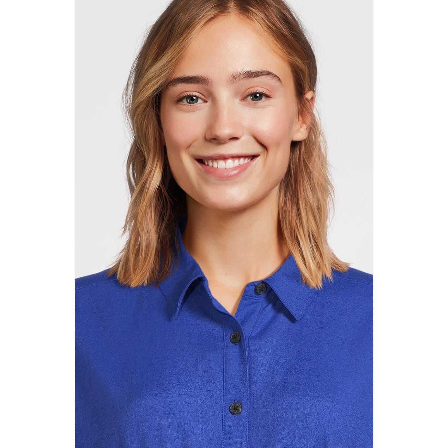 anytime linnen jurk blauw