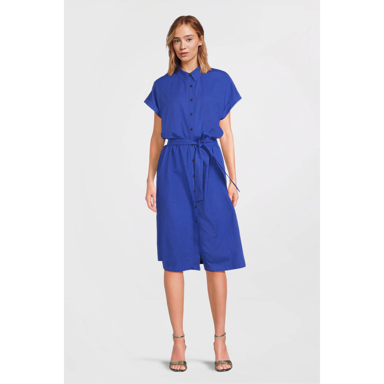Anytime linnen jurk blauw