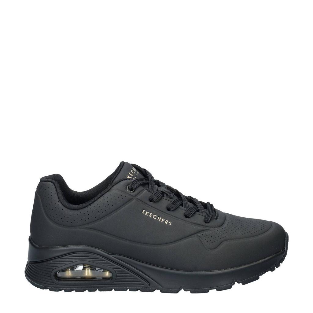 Zwarte dames Skechers Uno Wide sneakers van imitatieleer met veters
