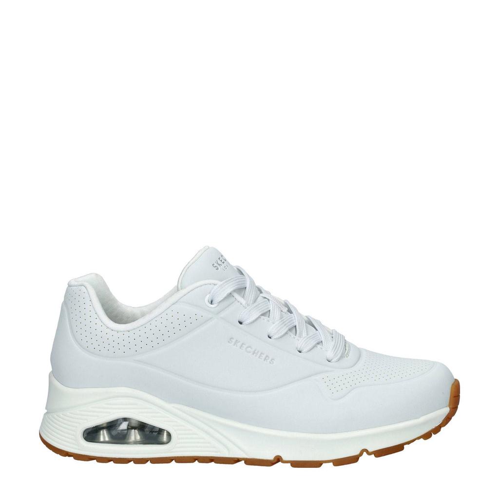 Witte dames Skechers Uno Wide sneakers van imitatieleer met veters