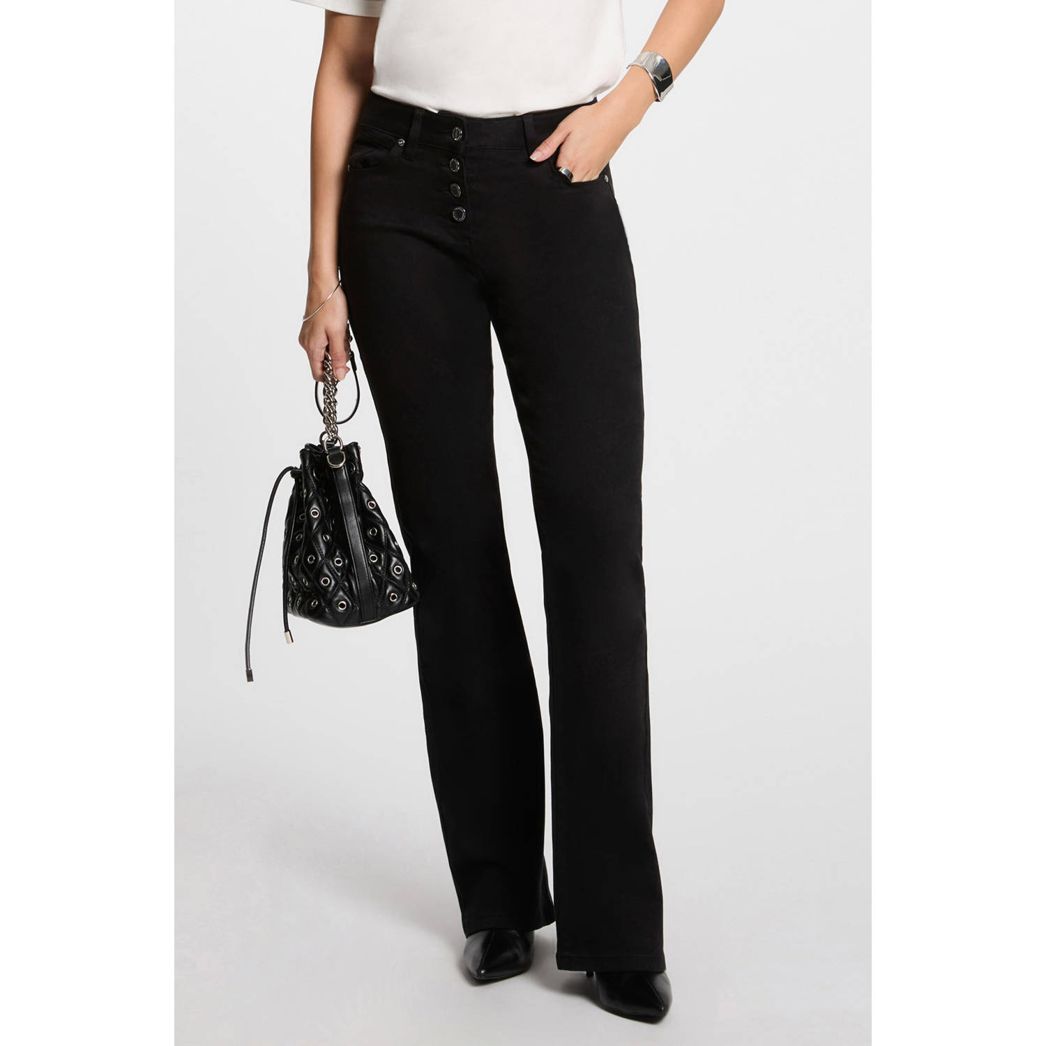Morgan flared regular waist broek zwart