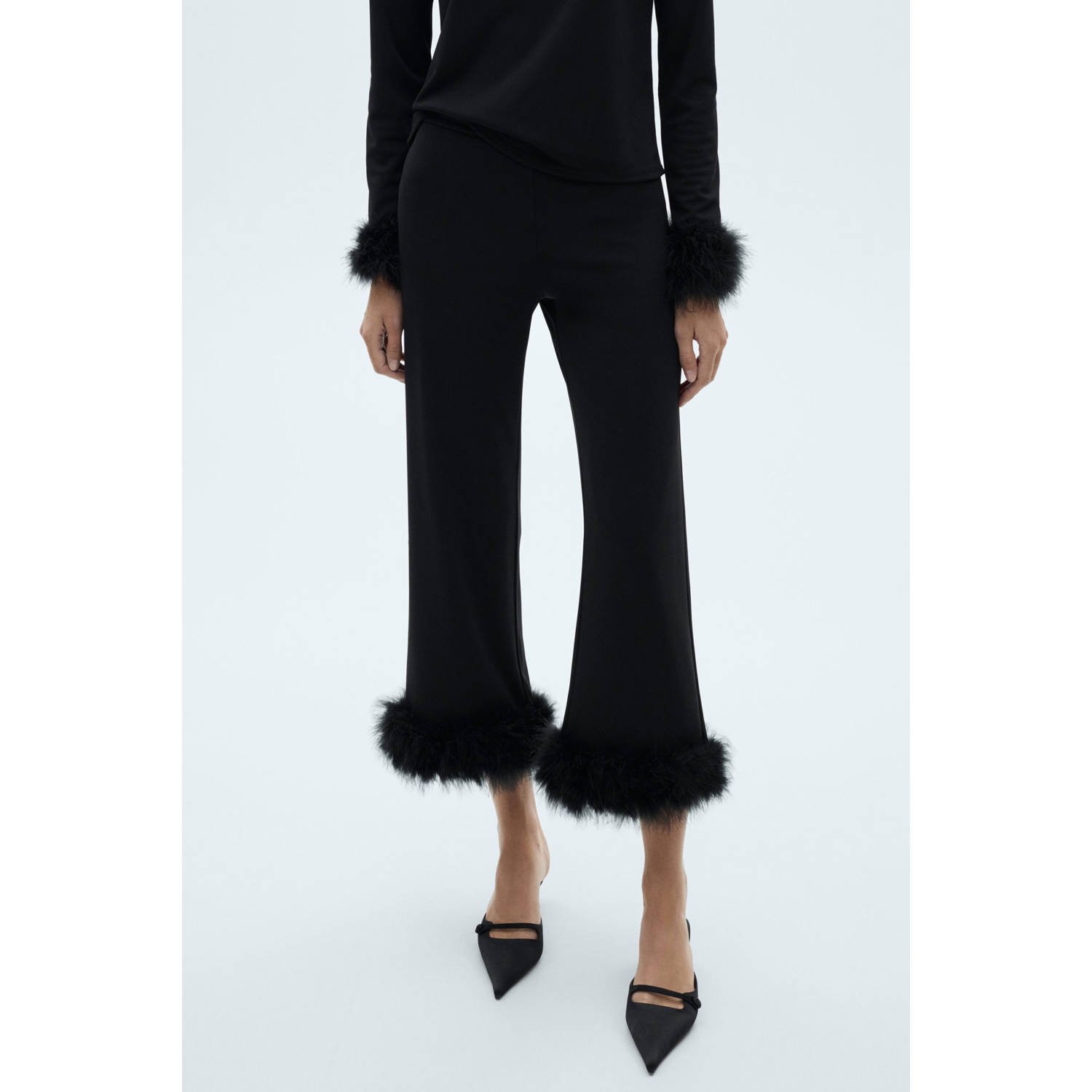 Mango straight fit regular waist broek zwart