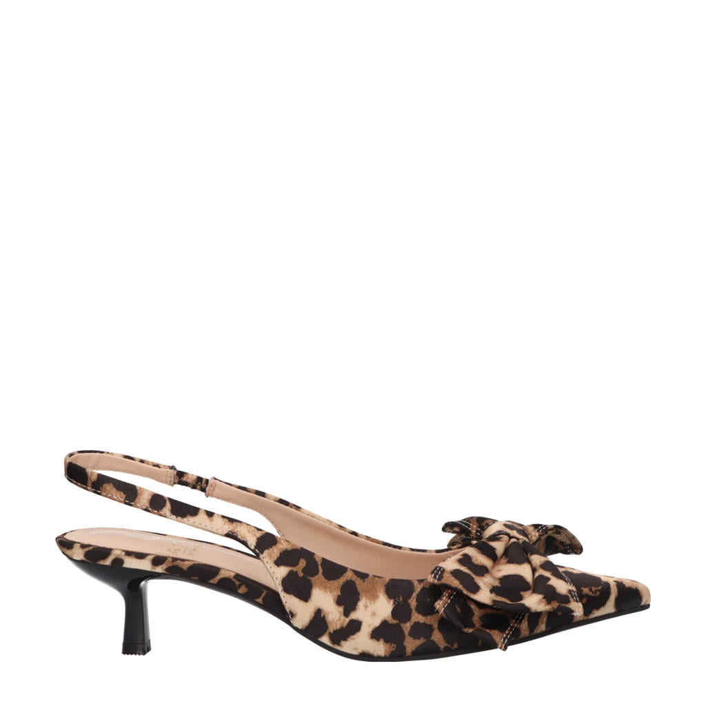 Beige en bruine dames La Strada slingback pumps van textiel met panterprint
