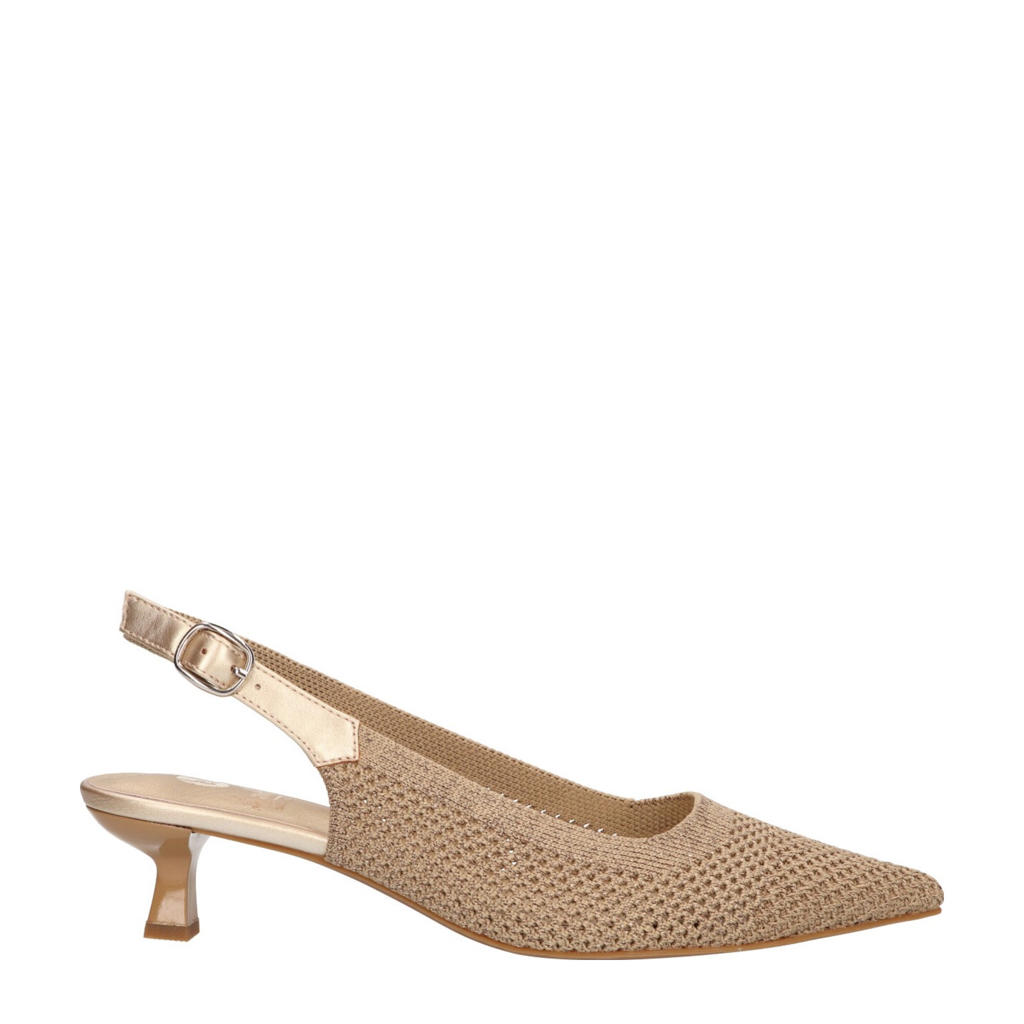 Goud en zilverkleurige dames La Strada slingback pumps van textiel