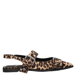 slingback loafers met panterprint beige/zwart
