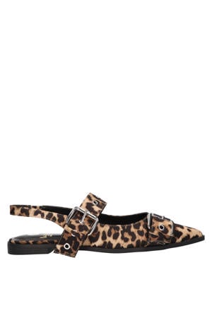 slingback loafers met panterprint beige/zwart