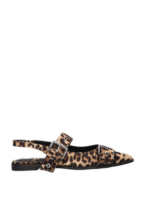   slingback loafers met panterprint beige/zwart