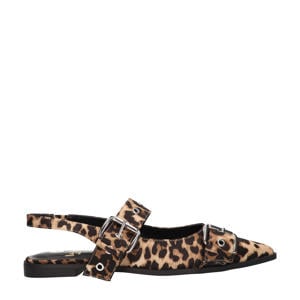 slingback loafers met panterprint beige/zwart