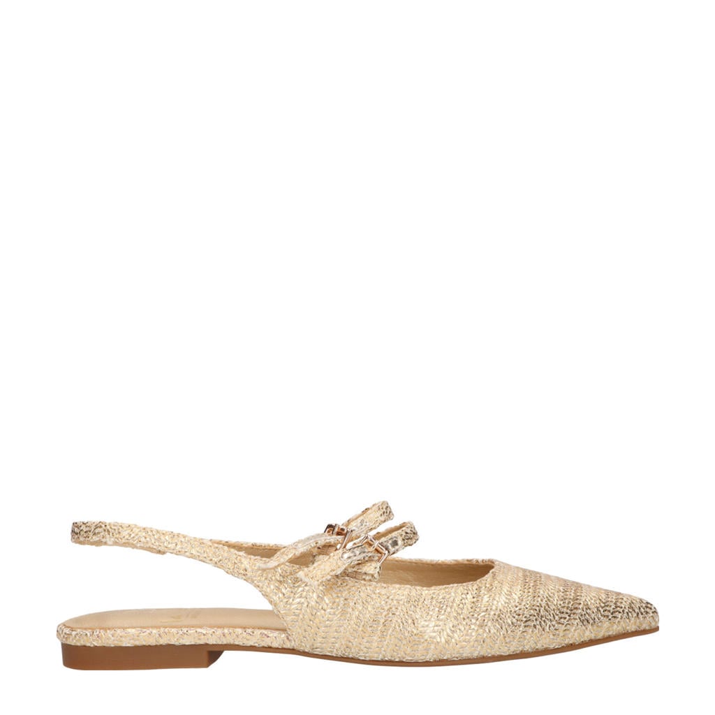 Gouden dames La Strada slingback loafers van textiel met gesp