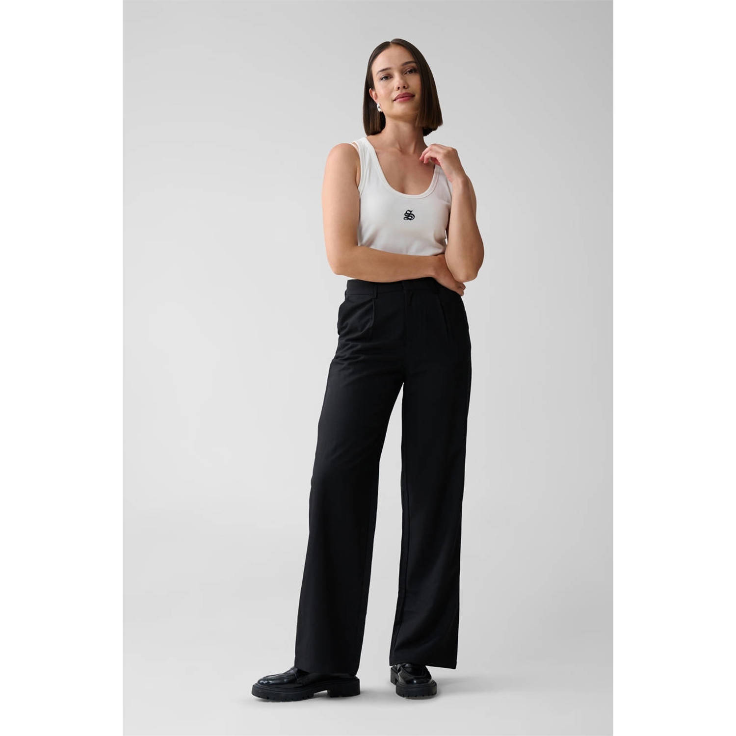 Shoeby straight fit pantalon zwart