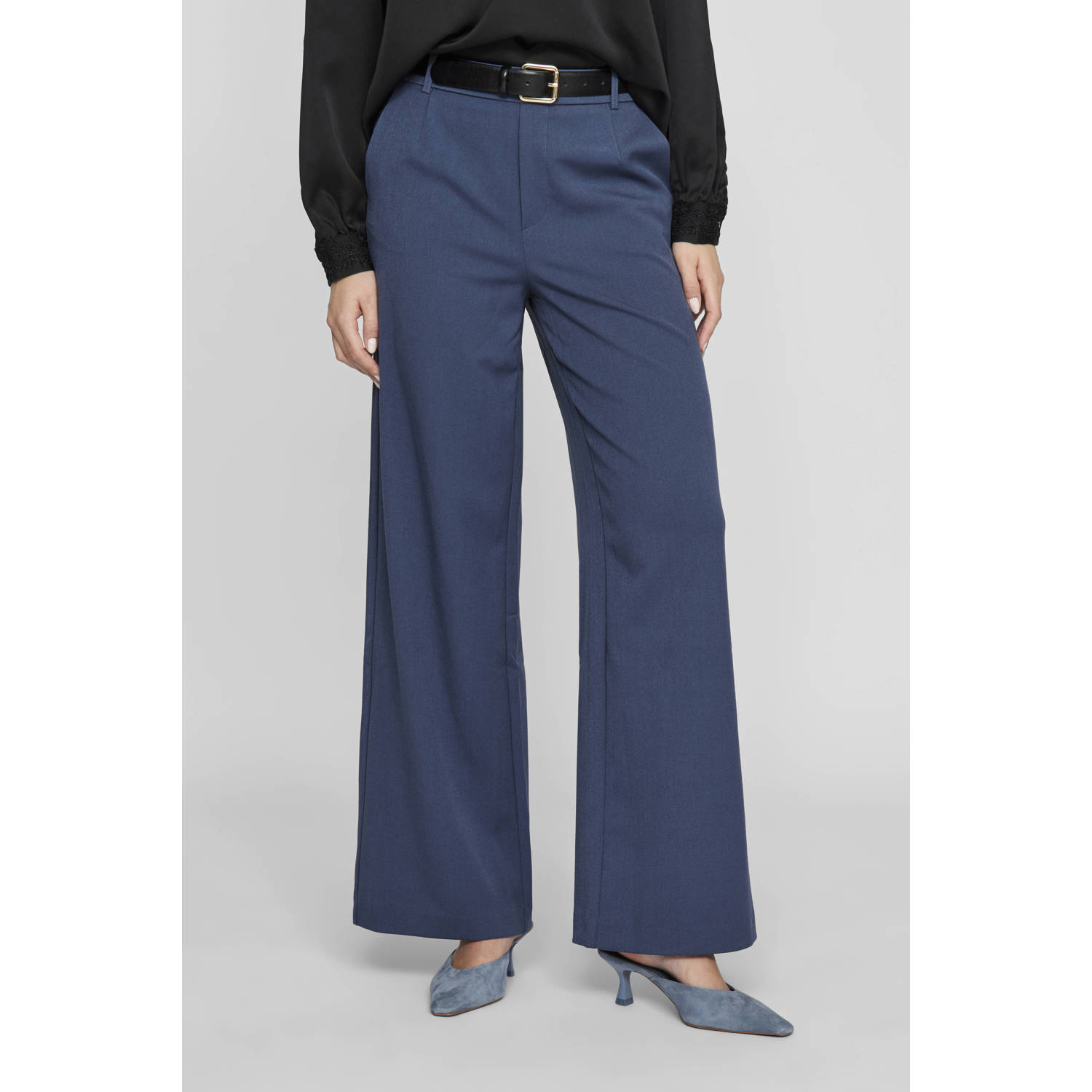 VILA high waist wide leg broek VIVARONE grijsblauw