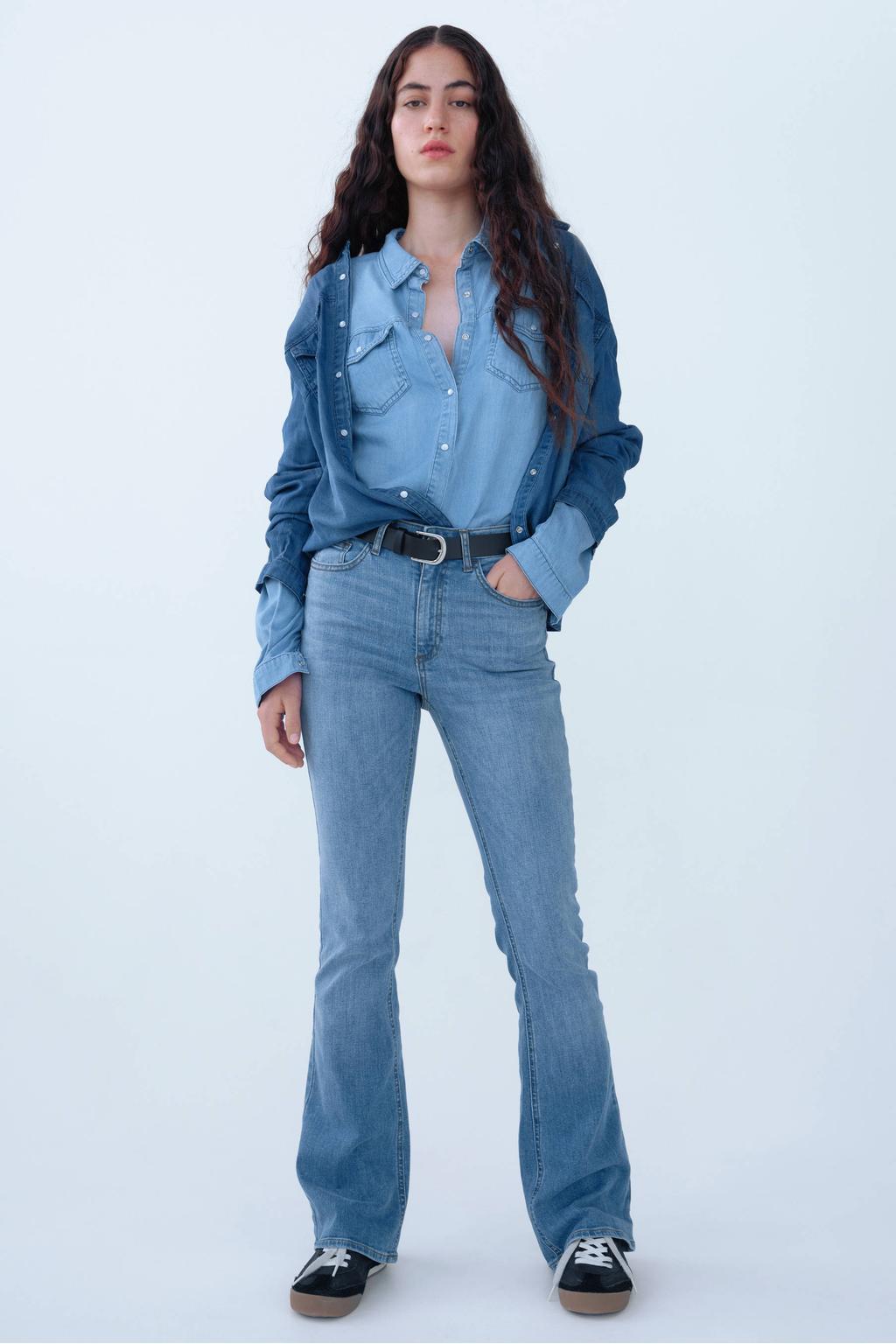 VILA regular waist flared jeans light blue denim