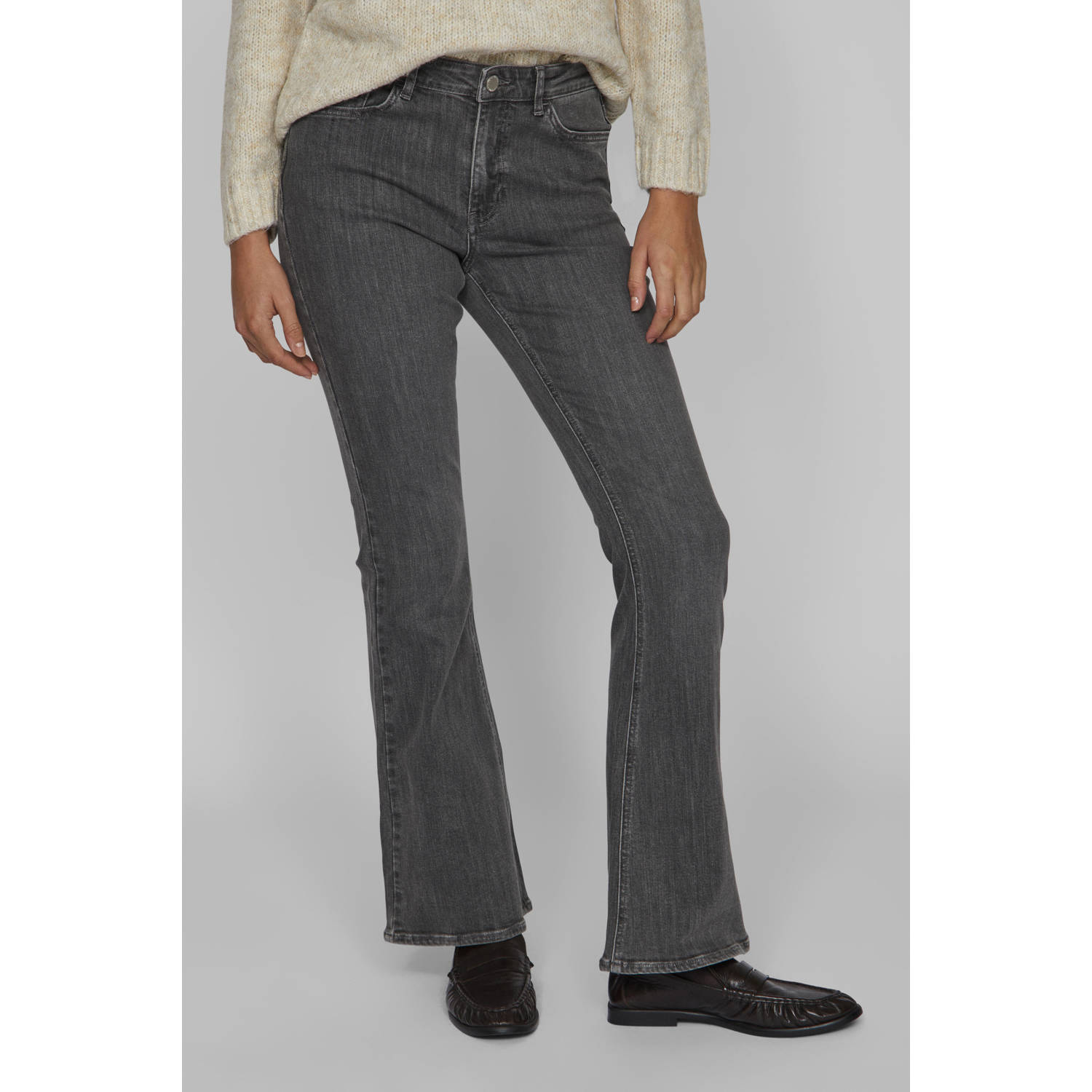VILA regular waist flared jeans grey denim