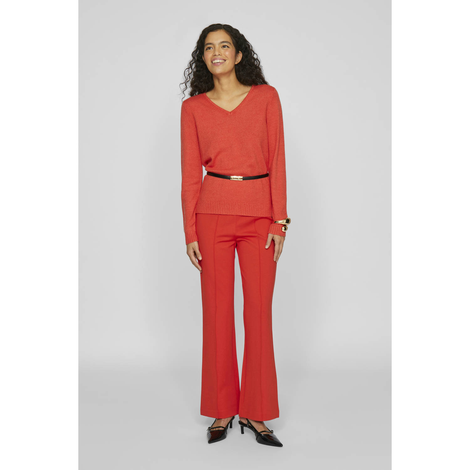 VILA high waist regular fit pantalon VIBILLIE rood