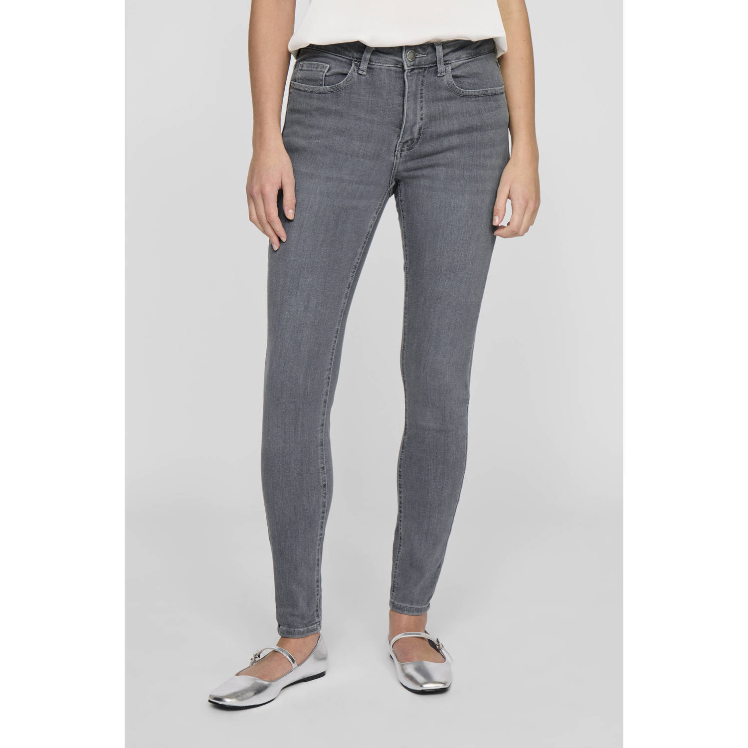 VILA regular waist skinny jeans grey denim