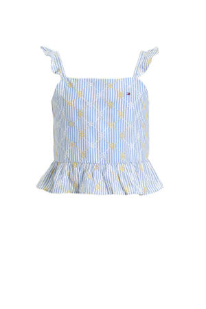 mouwloze top blauw broderie