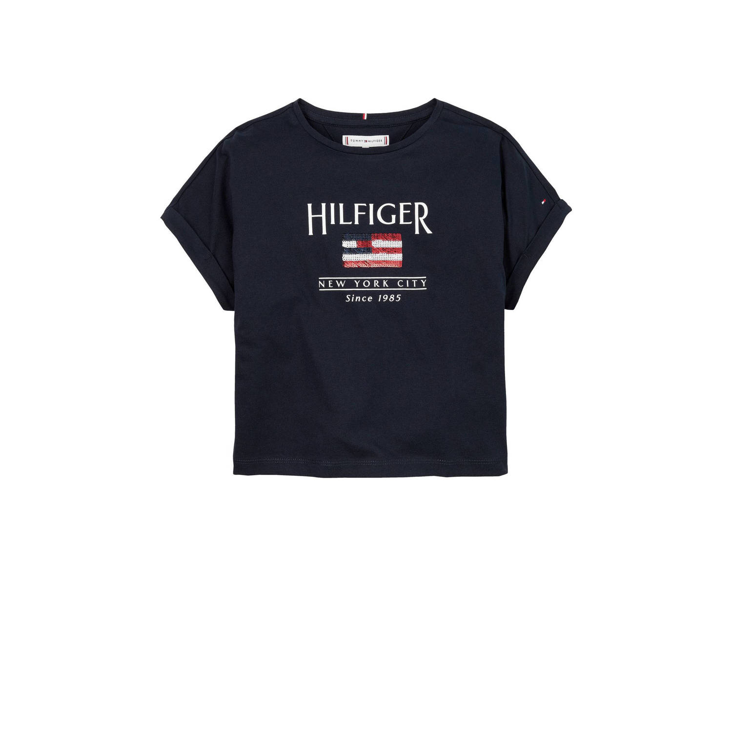 Tommy Hilfiger Shirt met korte mouwen HILFIGER SEQUINS FLAG TEE SS met pailletten met logo-print