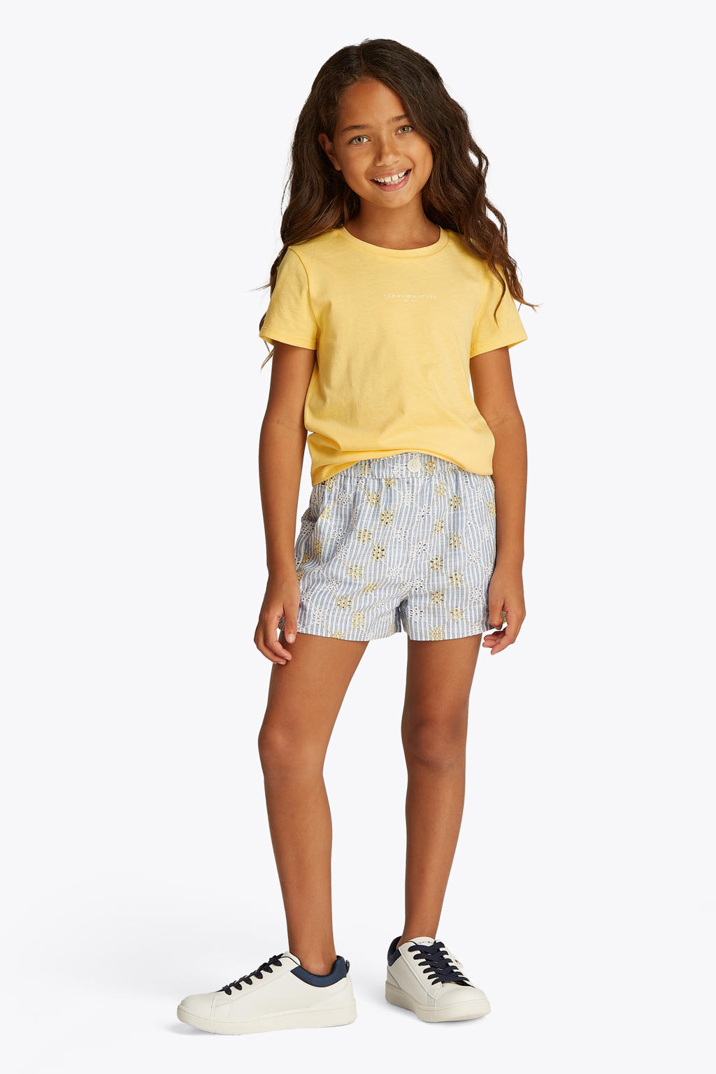 Gele meisjes Tommy Hilfiger T-shirt van katoen met effen, korte mouwen en ronde hals