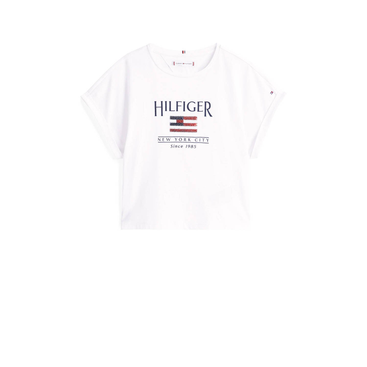Tommy Hilfiger Shirt met korte mouwen HILFIGER SEQUINS FLAG TEE SS met pailletten met logo-print