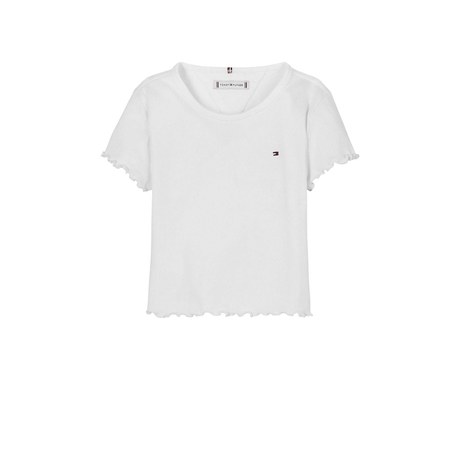 Tommy Hilfiger T-shirt ESSENTIAL RIB TOP SS met babylock-randen met logo-borduursel