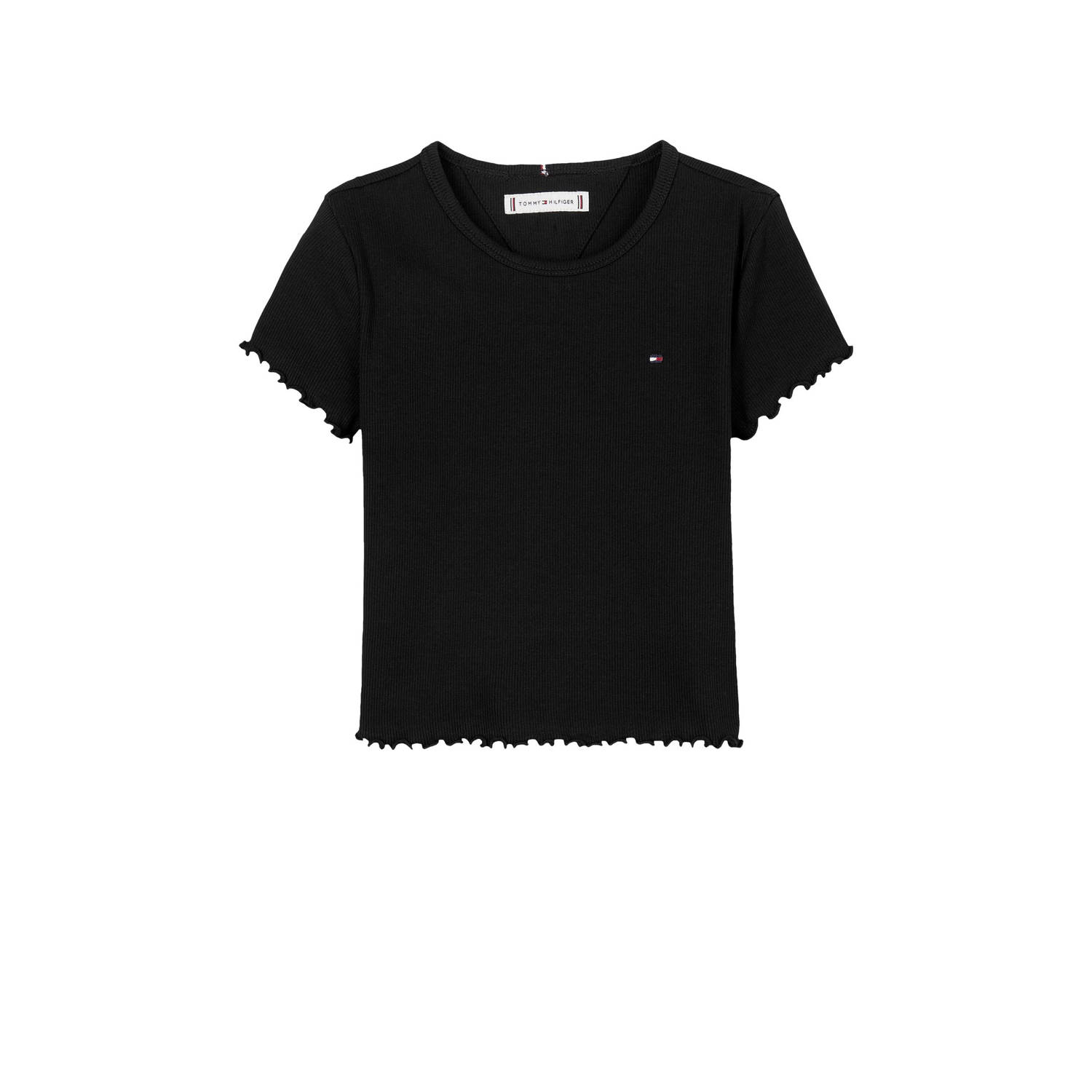 Tommy Hilfiger T-shirt ESSENTIAL RIB TOP SS met babylock-randen met logo-borduursel