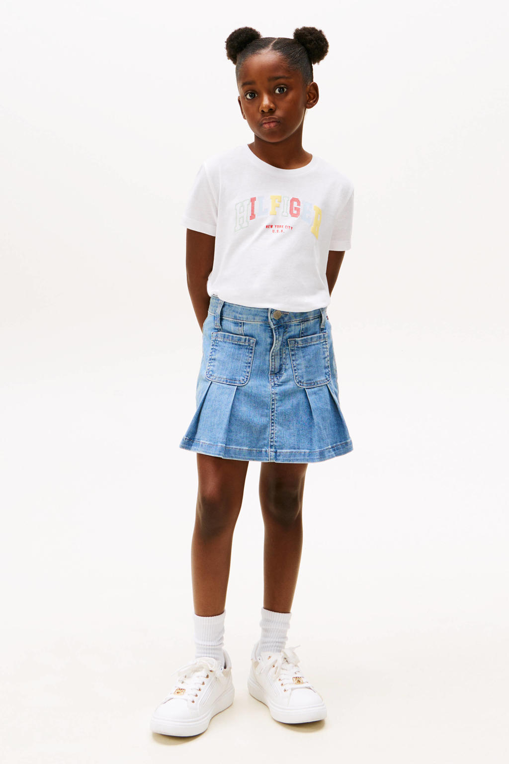 Witte meisjes Tommy Hilfiger T-shirt van katoen met logo dessin, korte mouwen en ronde hals