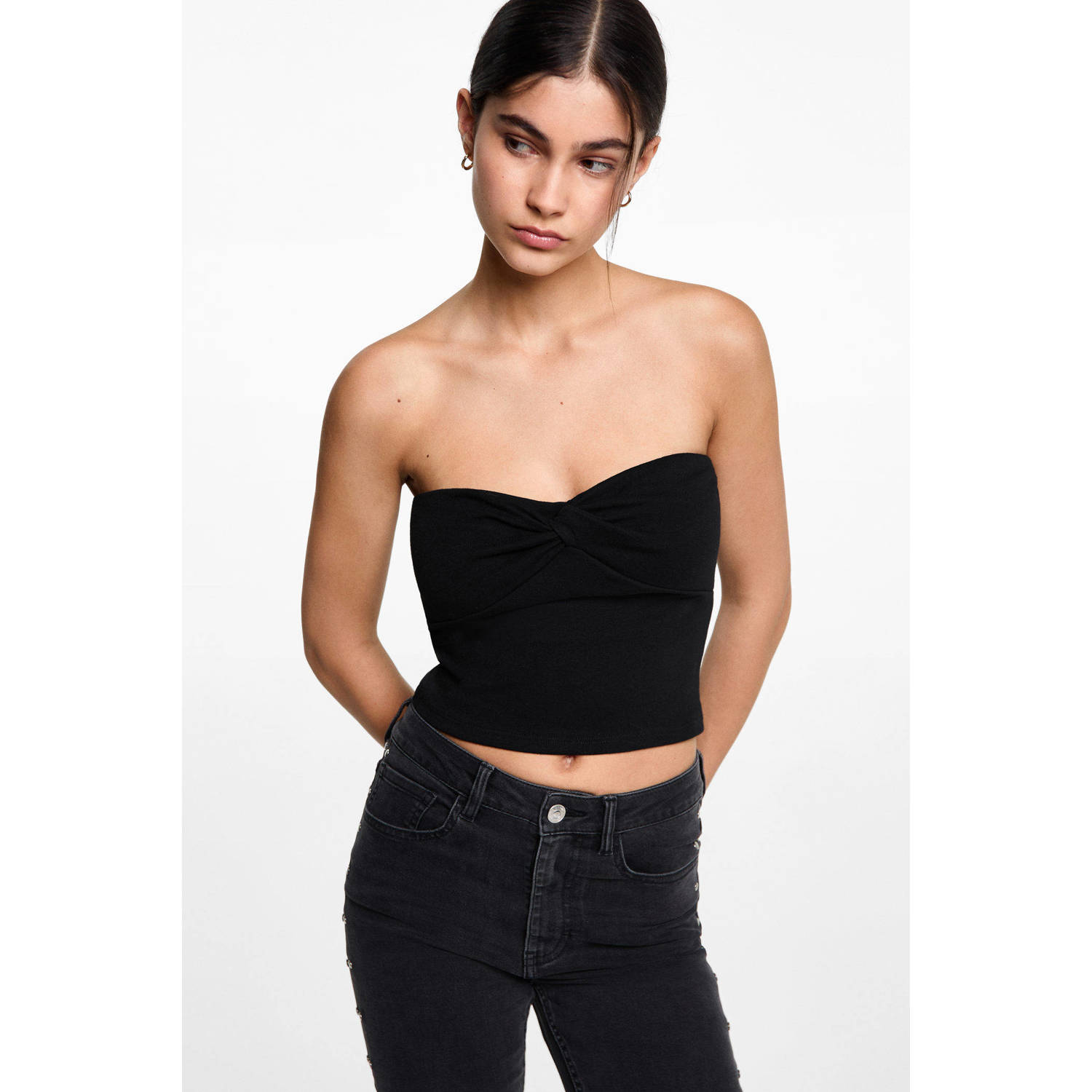 MANGO TEEN cropped strapless top zwart