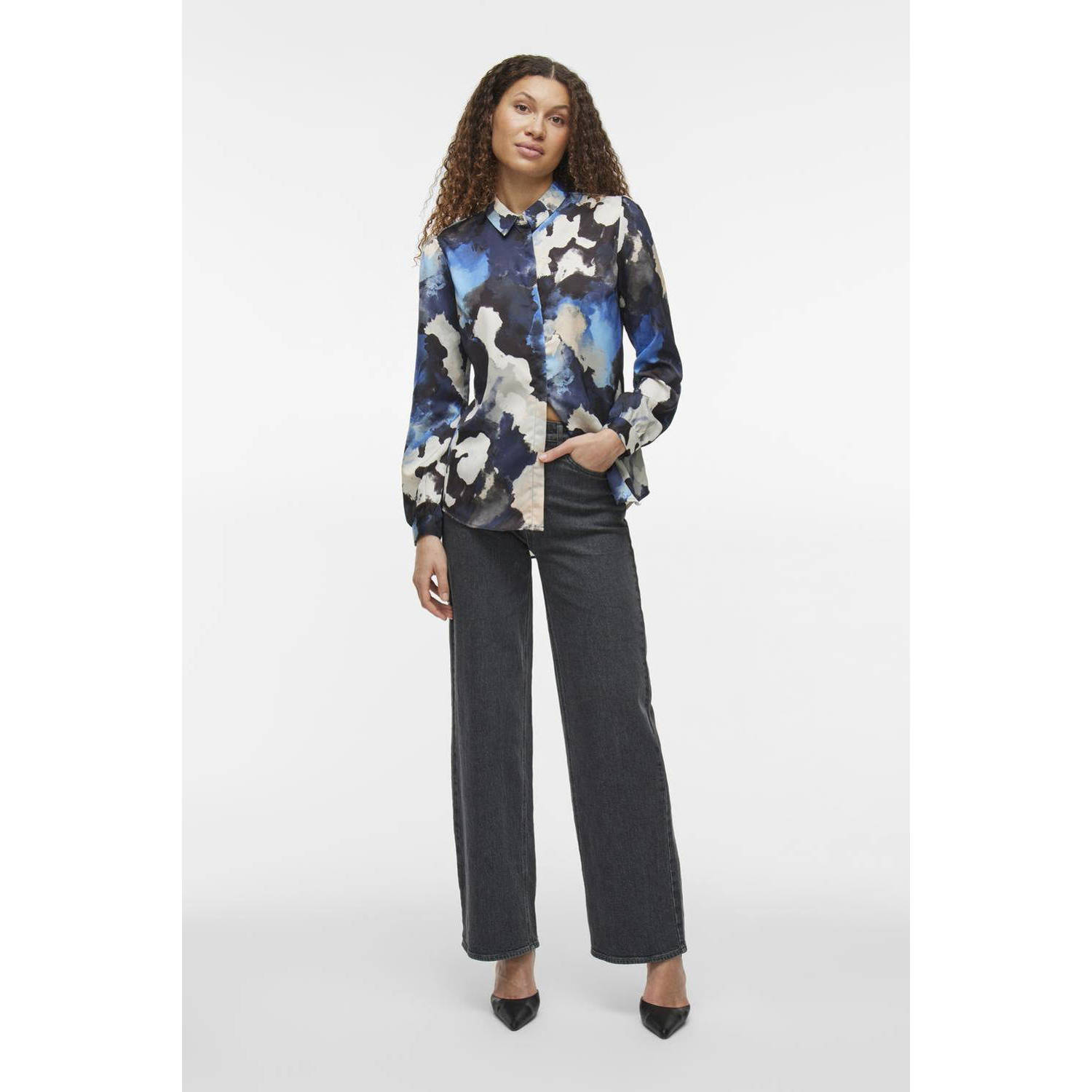 VILA blouse VIELLETTE marine blauw