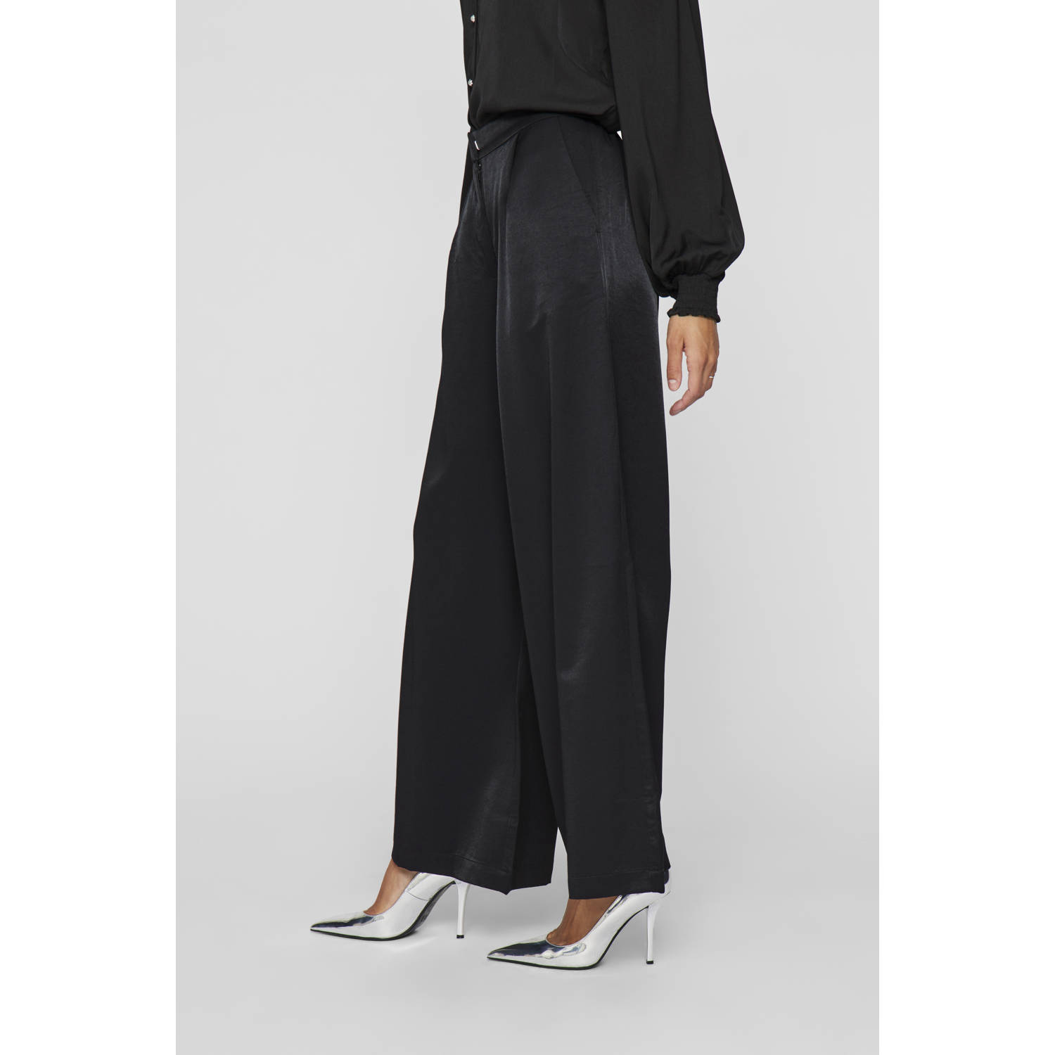 VILA wide leg high waist pantalon zwart