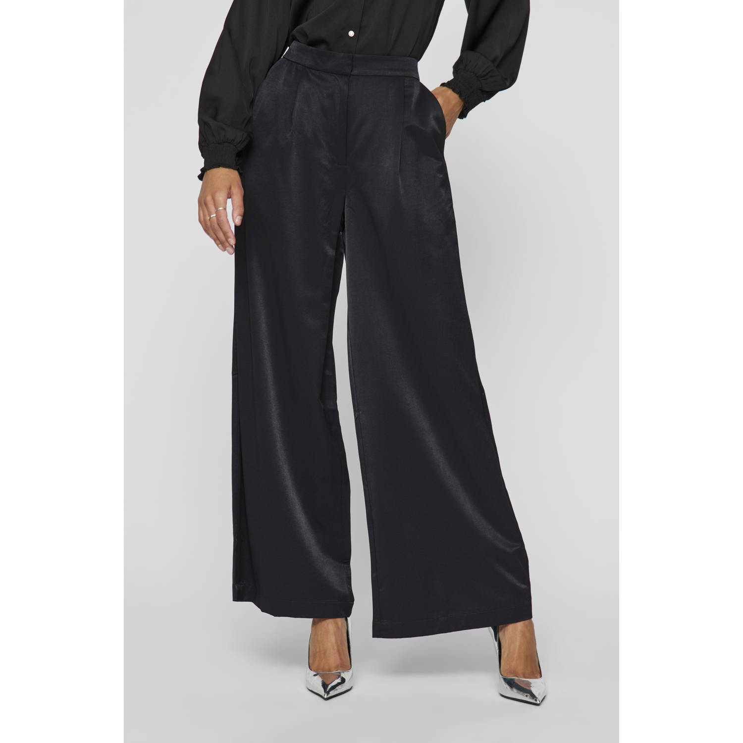 VILA wide leg high waist pantalon zwart