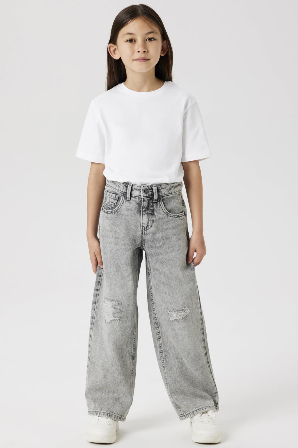 NAME IT KIDS wide leg jeans NKFROSE light grey denim