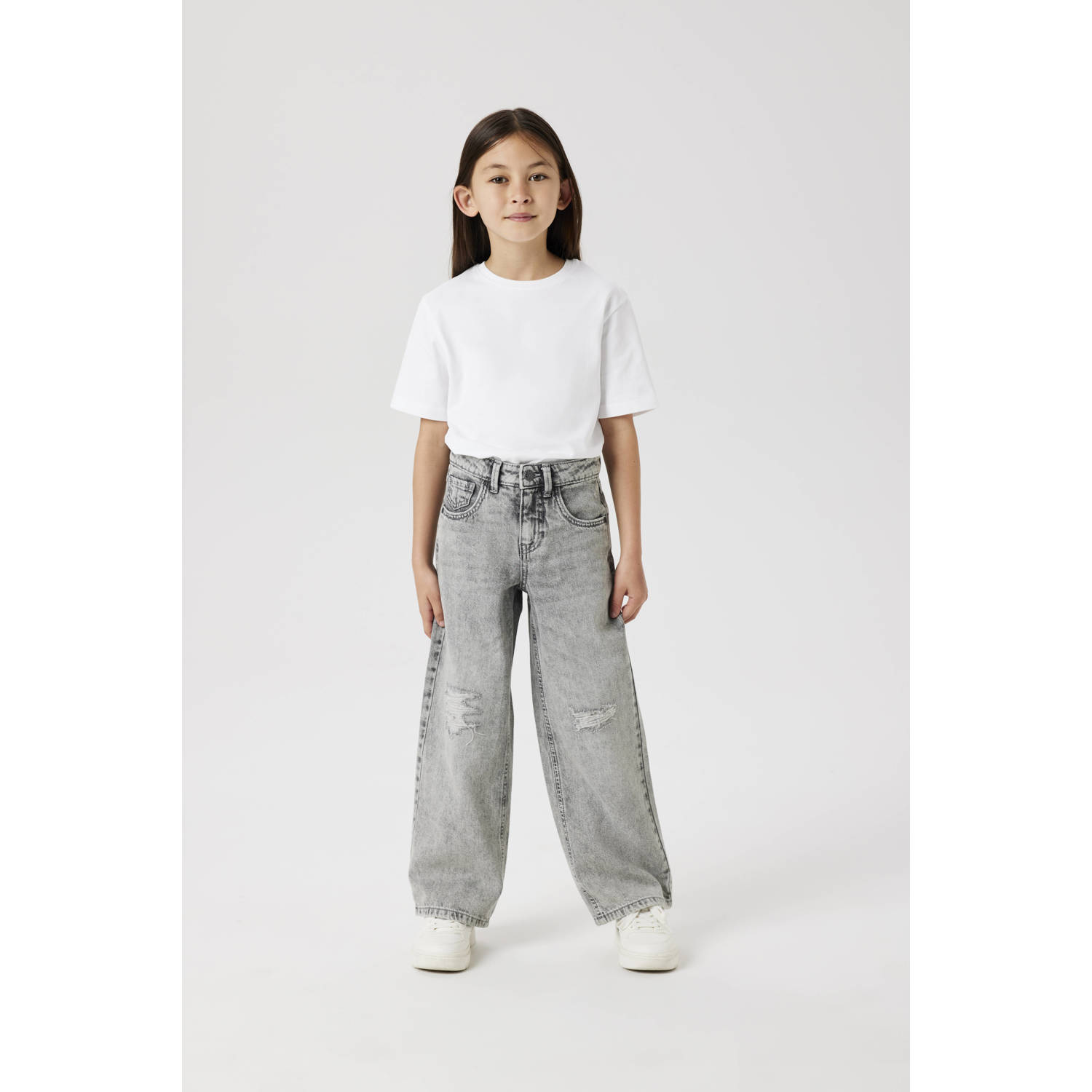 NAME IT KIDS wide leg jeans NKFROSE light grey denim