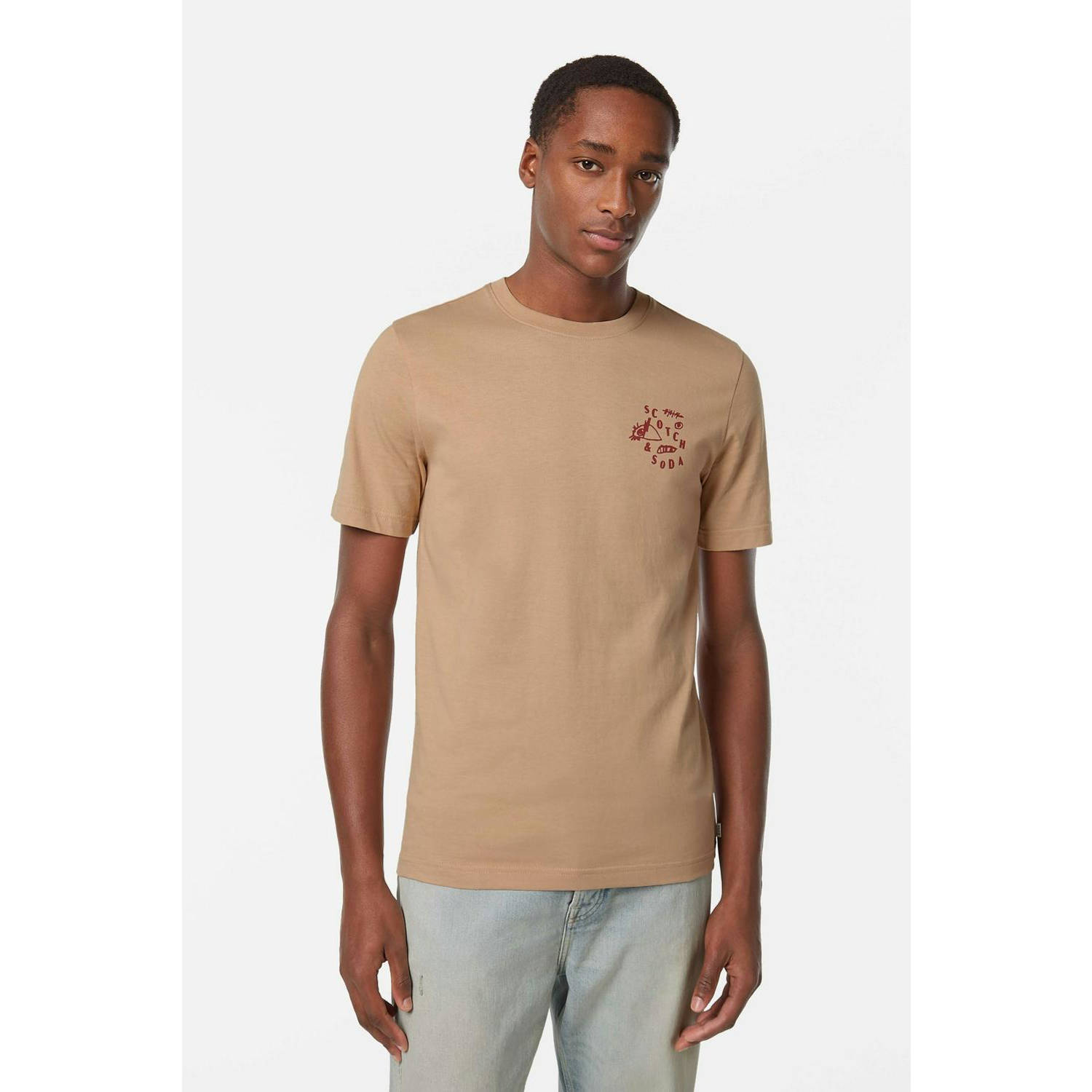 Scotch & Soda Logo T-shirt Korte Mouw Regular Fit Brown Heren