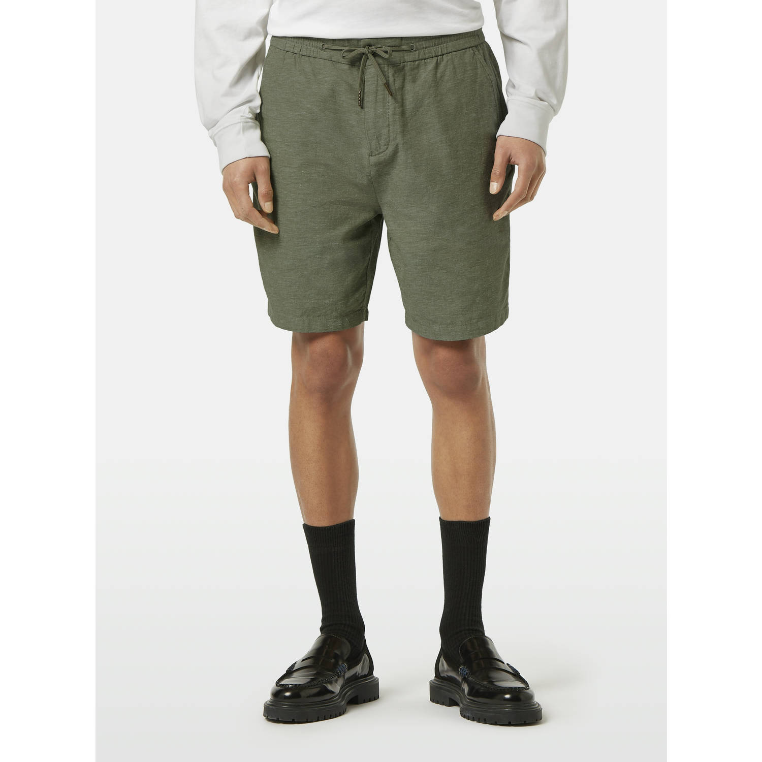 SCOTCH & SODA Heren Broeken Fave Cotton linen Twill Bermuda Olijf