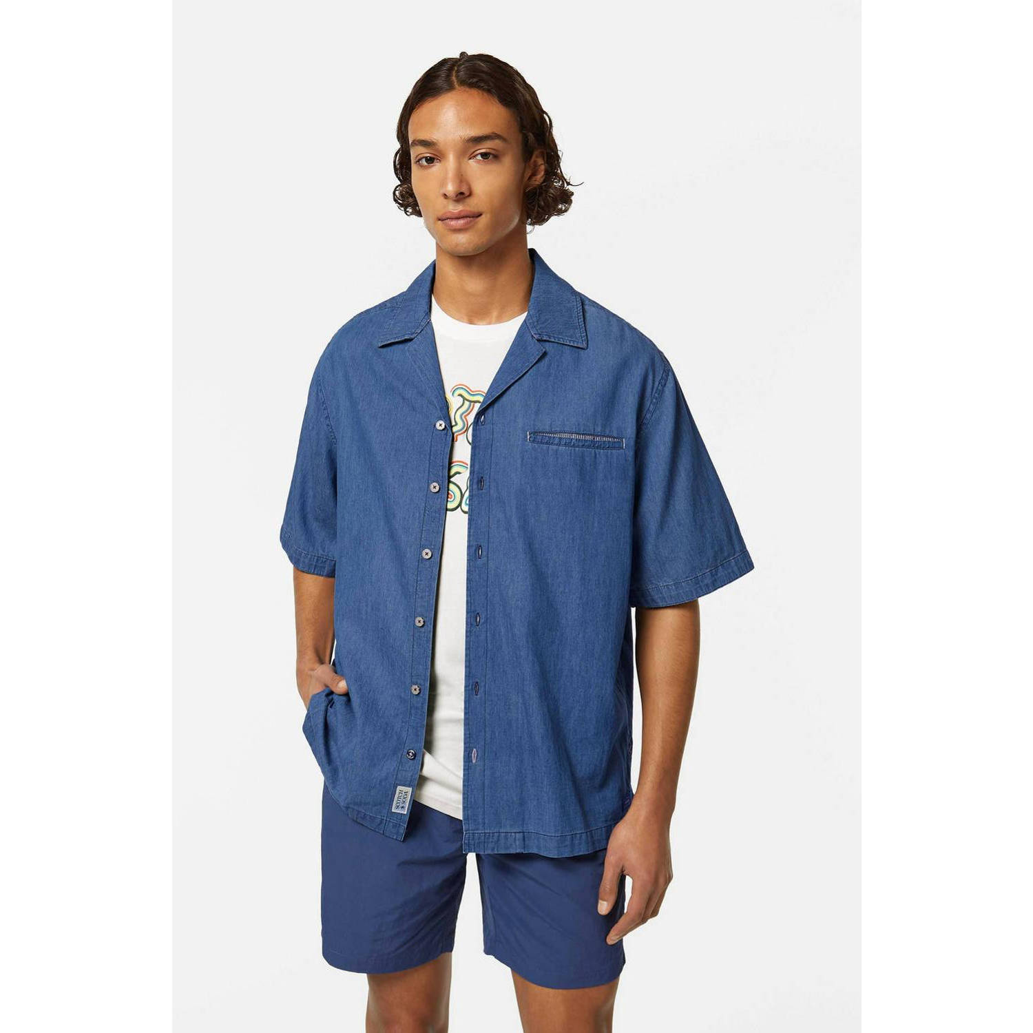 Scotch & Soda denim casual overhemd blauw