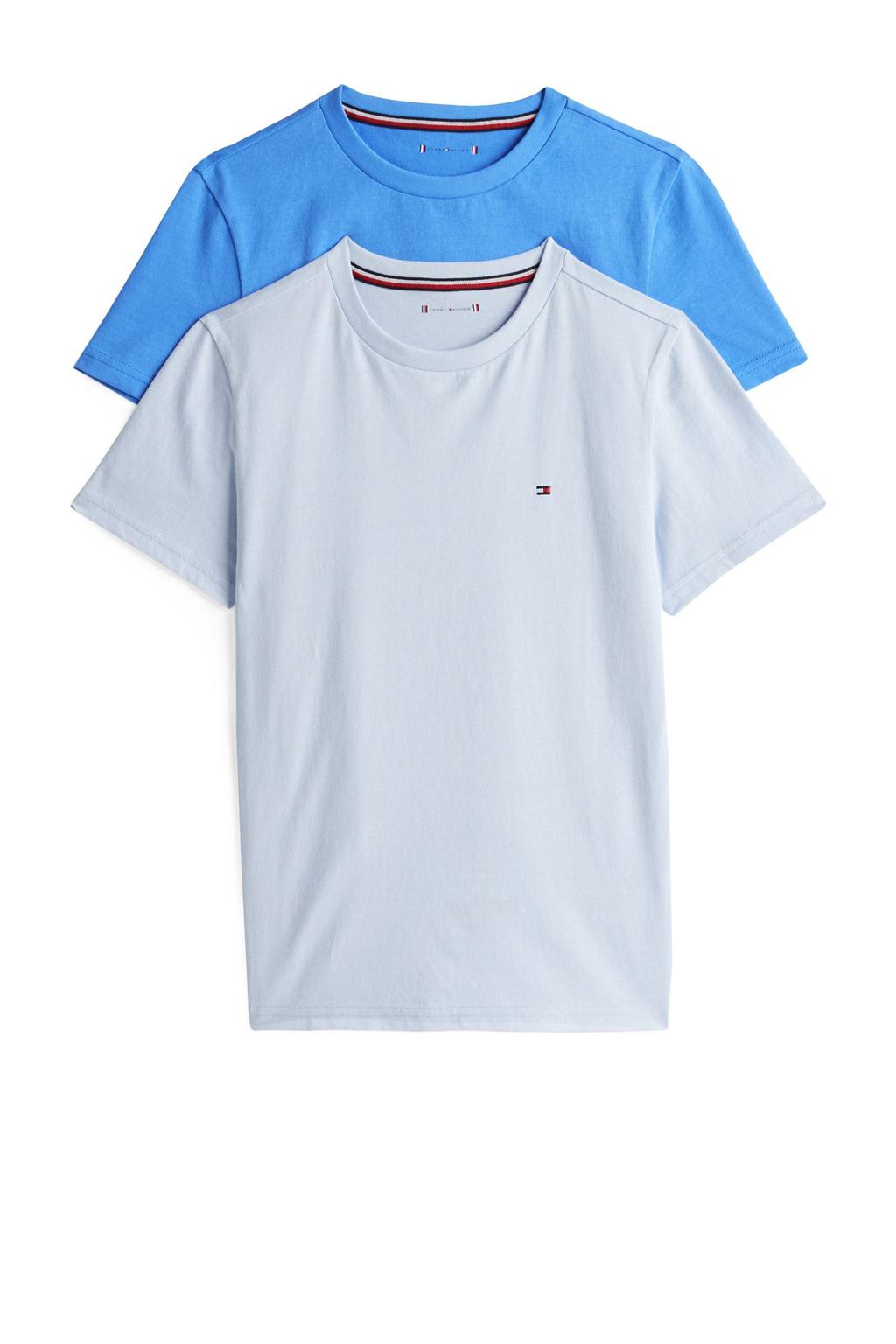 Set van 2 blauw en lichtblauwe jongens Tommy Hilfiger T-shirt van katoen met logo dessin, korte mouwen en ronde hals