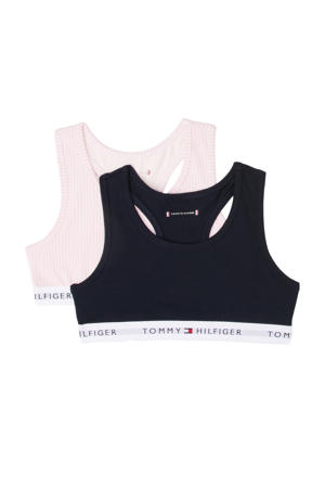 bh top - (set van 2) lichtroze/wit/marine blauw