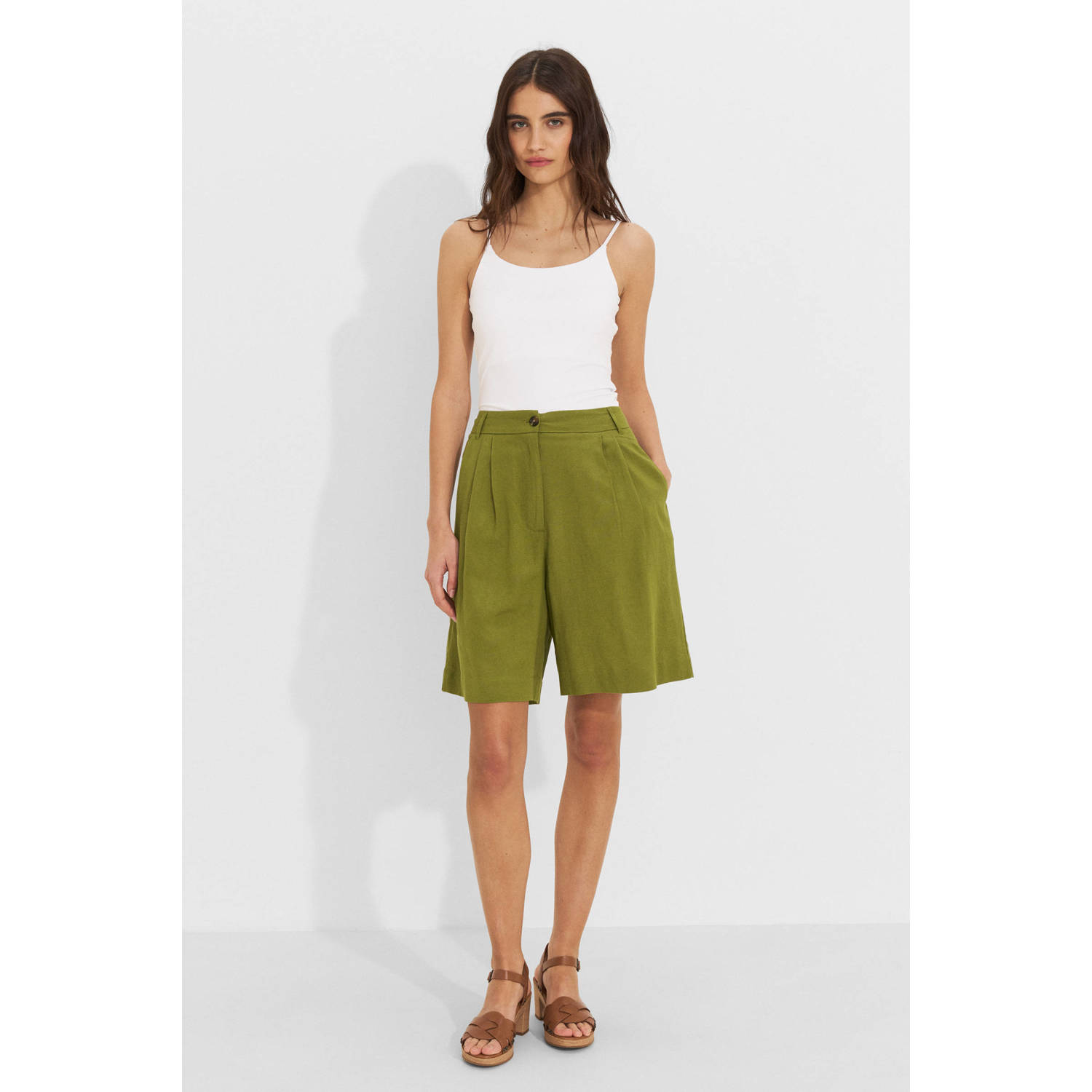 Ruby linnen bermuda short olijfgroen