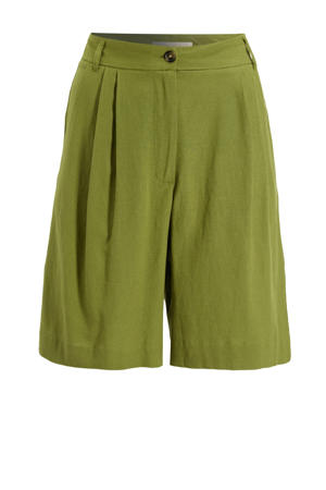 bermuda short met linnen olijfgroen