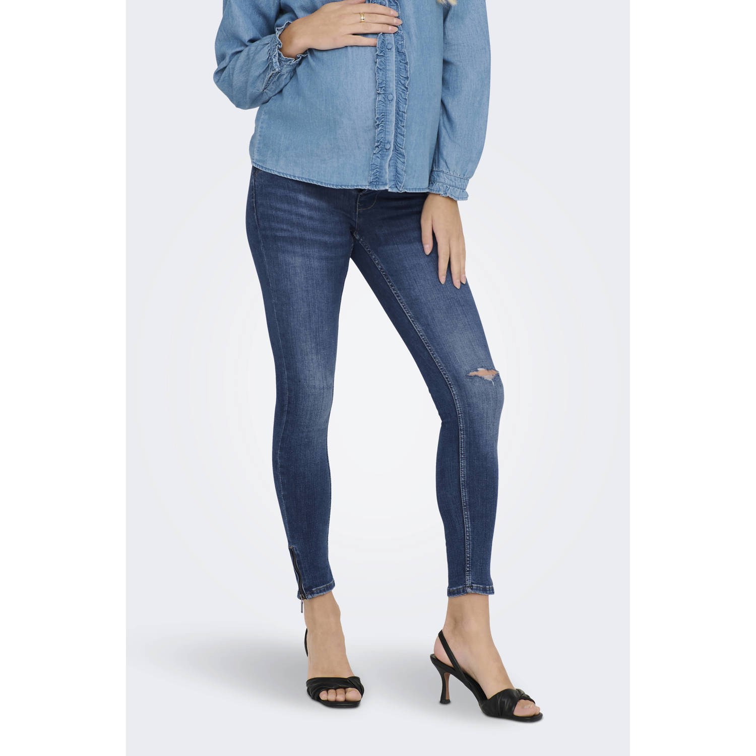 ONLY MATERNITY high zwangerschapskleding skinny jeans medium blue denim