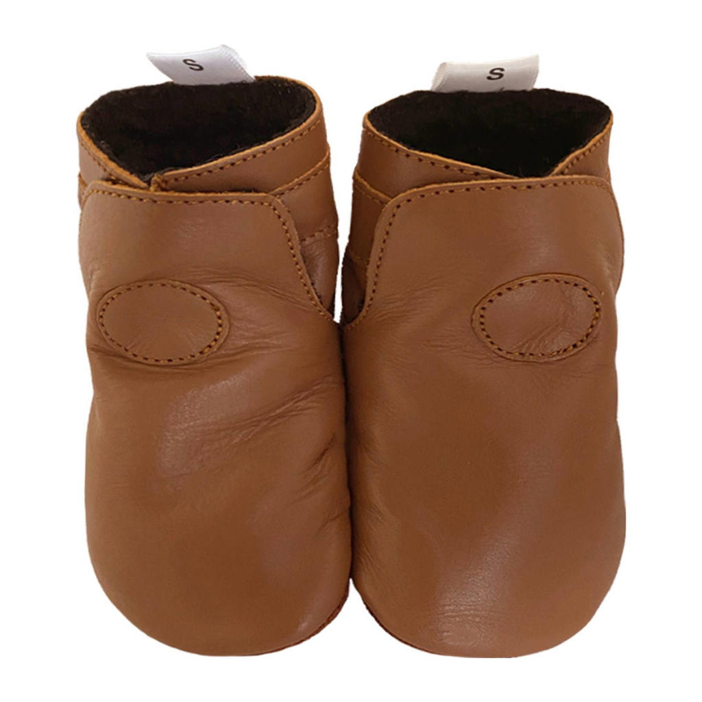 Cognackleurige jongens en meisjes Babysteps leren babyslofjes van textiel met effen